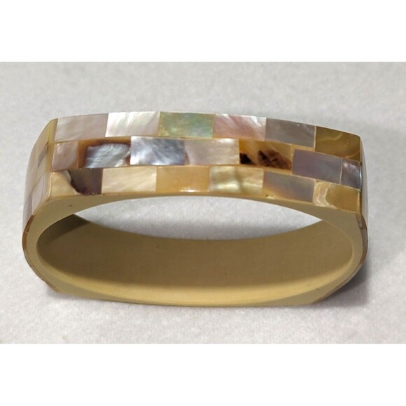 Vintage Inlaid Shell Bangle Bracelet - Picture 3 of 7
